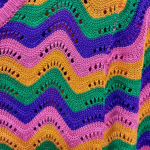 Vintage-Inspired Multicolor Zigzag Knit Pink Green Purple Orange sweater  dress